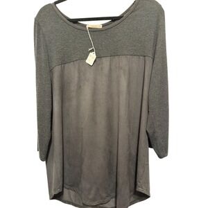 Le Lis Womens Gray Faux Suede Mixed Media Button Back Tunic TopnSize M